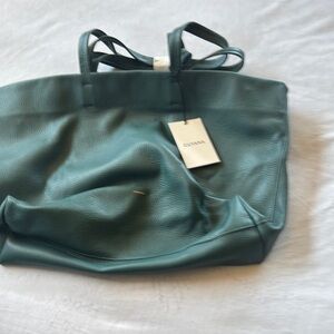 Cuyana Green Tote with Bow Detail and Gold Hardware